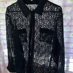 Size 3X long sleeve, black, sheer shirt, blouse, 60%, cotton, 40 nylon woman RXB